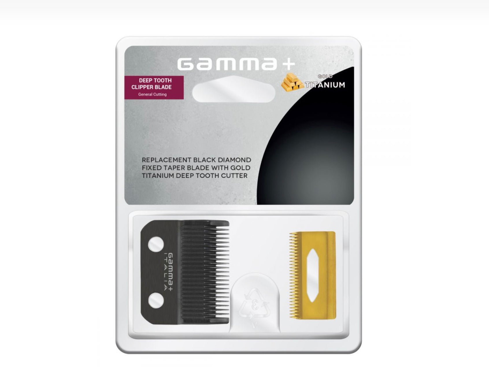 Gamma+ REPLACEMENT FIXED BLACK DIAMOND CARBON DLC TAPER CLIPPER BLADE WITH GOLD MOVING TITANIUM DEEP TOOTH CUTTER SET