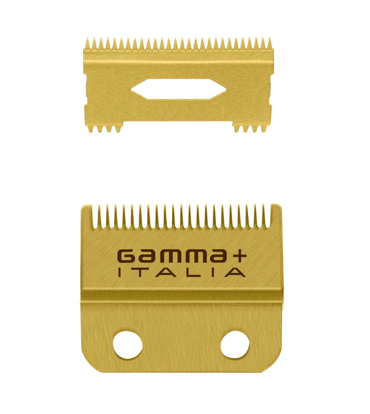Gamma+ REPLACEMENT FIXED GOLD TITANIUM FADE CLIPPER BLADE WITH GOLD TITANIUM MOVING SLIM DEEP TOOTH CUTTER SET